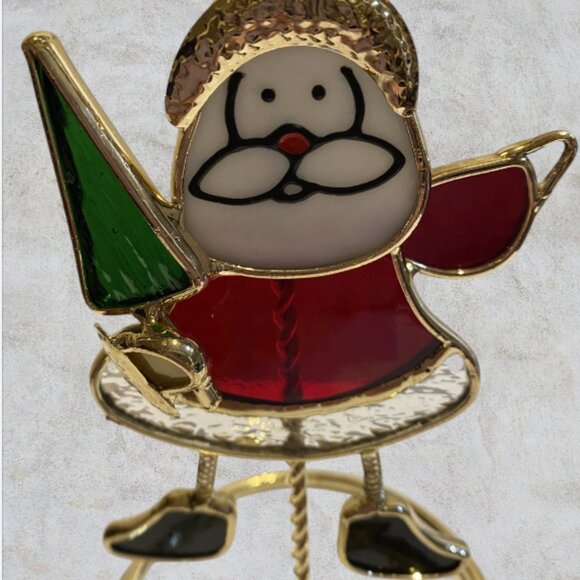 CHRISTMAS CARD DISPLAY -- Staind Glass Santa, Shows 3 Xmas Cards, In-Box, Unused - Picture 3 of 8